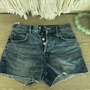 Reformation Blue Jean Shorts High-Waisted Distressed